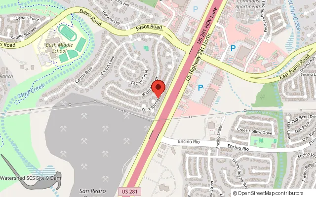 Map showing Atrium Roofing's office at 18911 Hardy Oak Blvd, San Antonio