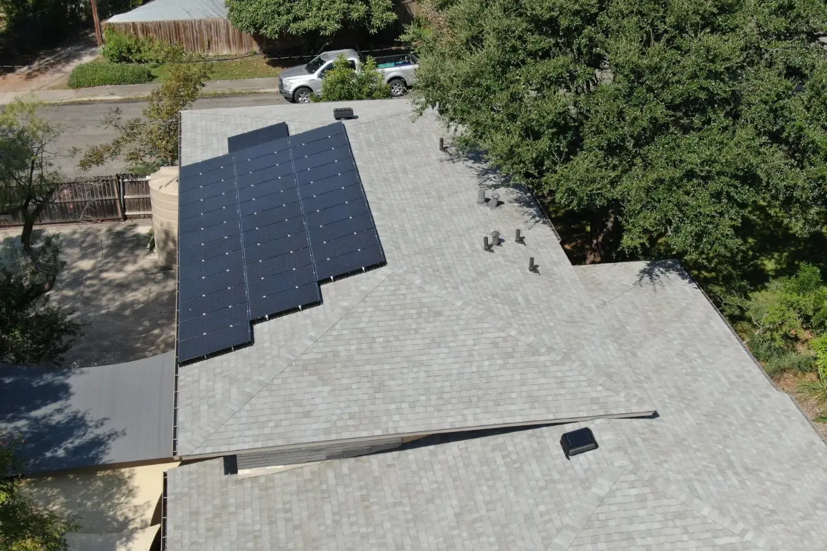34 solar panels reinstalled on a new ThermalGuard roof in San Antonio