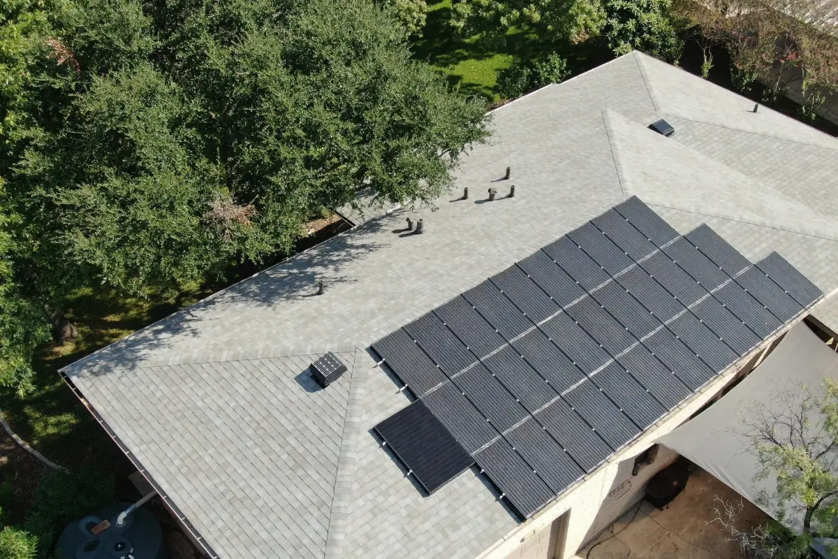 Solar-powered attic vent installed on a new ThermalGuard roof