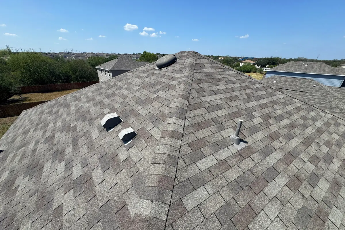 Overall view of the same roof on Kellog Court in Converse during a post-storm inspection