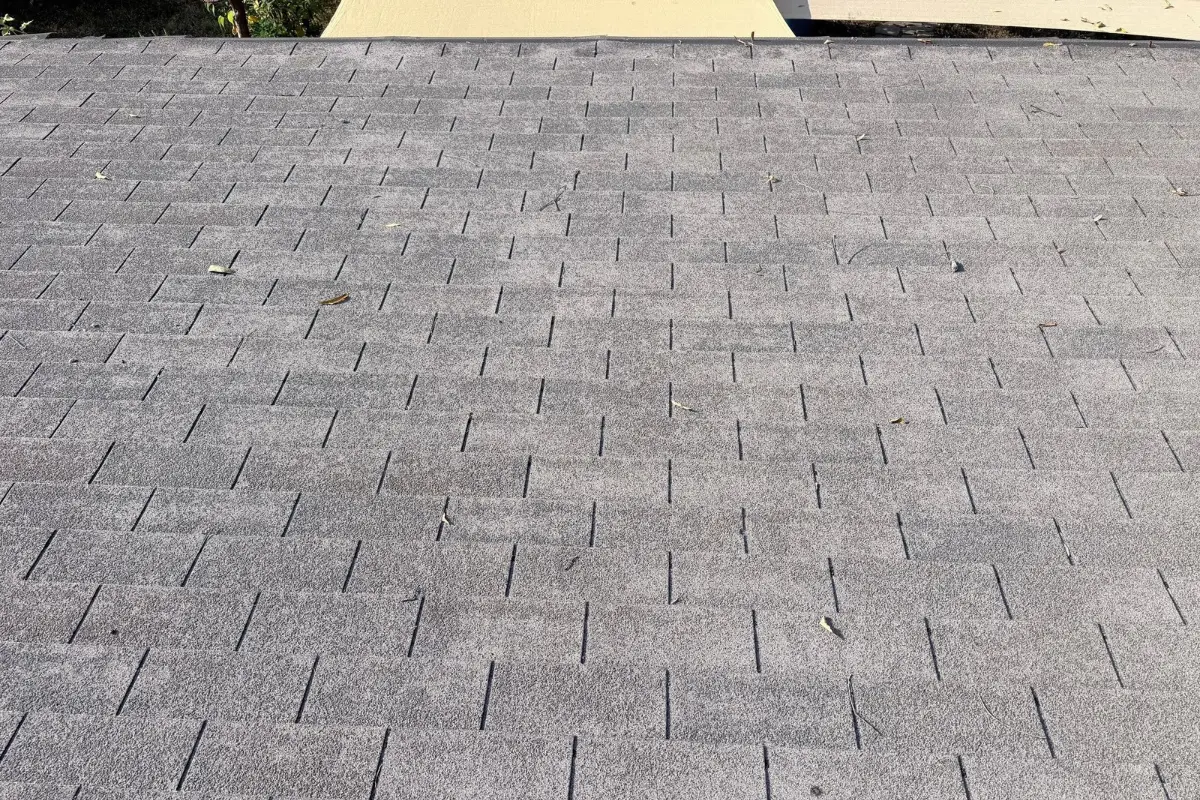 Aging 3-tab shingles with heavy granule loss on a San Antonio roof